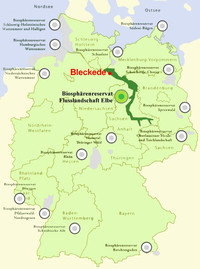 Deutschlandkarte mit dem Biosphärenreservat Niedersächsische Elbtalaue